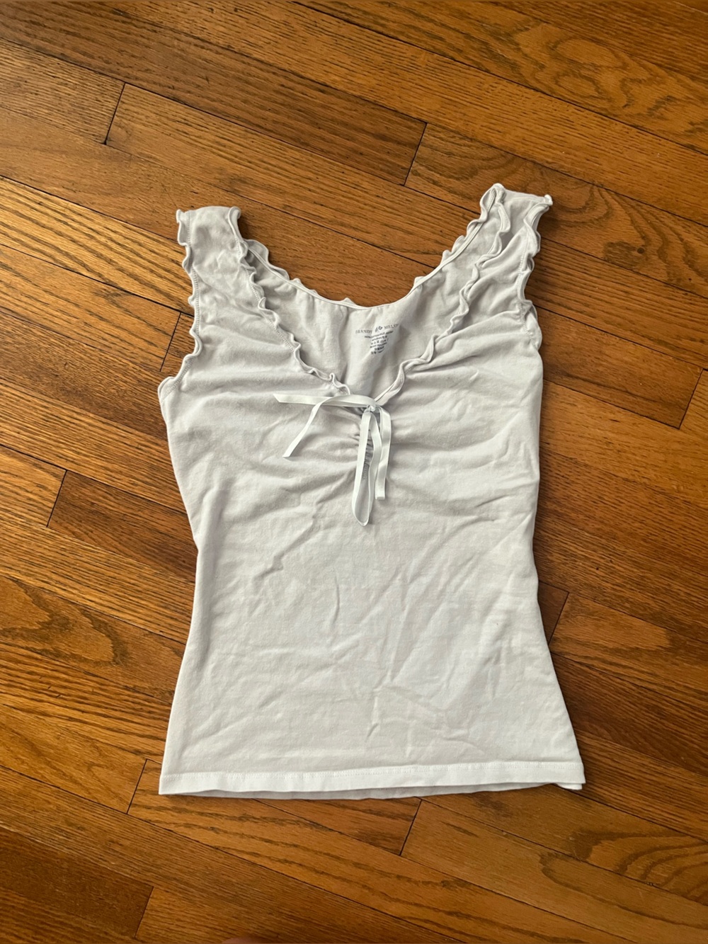 Brandy Melville White Ruffle-Trim Tie Front Tank